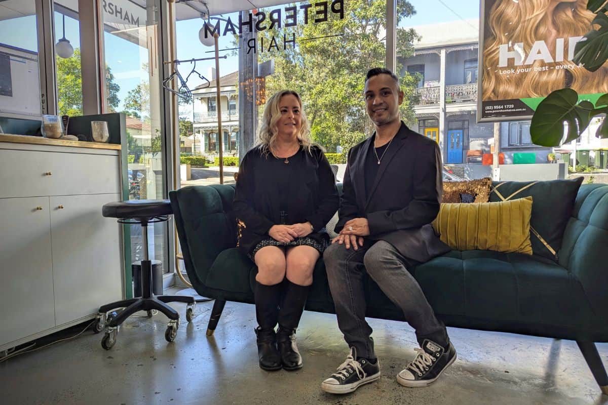 Kate and Aneez inside Petersham Hair salon